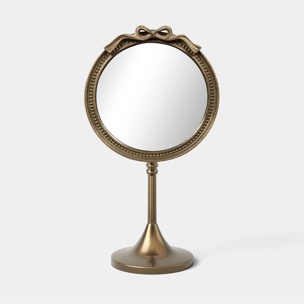 Brass Makeup Mirror with Bow, Dark Gold Threshold